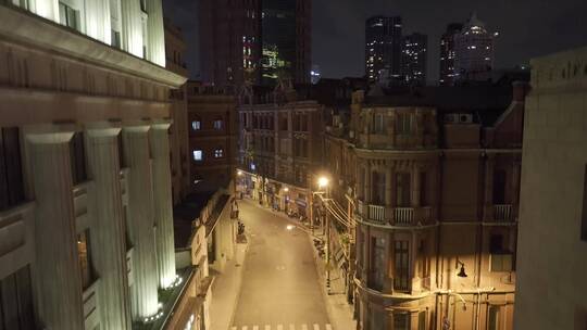 无人城市街道夜景航拍