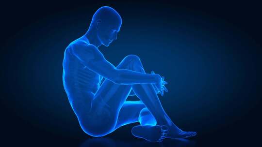 蓝色透明人体坐姿展示