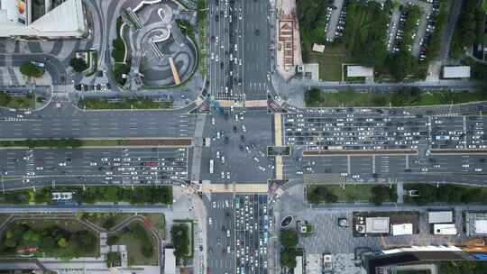 东莞鸿福路东莞大道十字交叉路口交通航拍