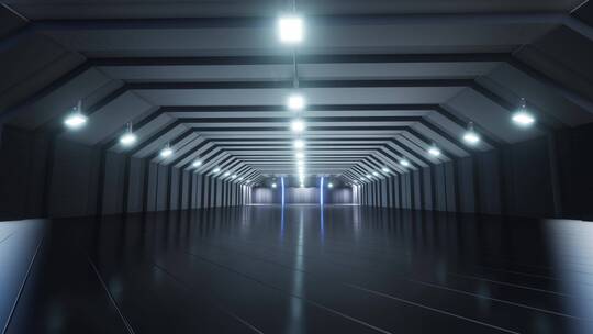 反光灯地板大型空仓库背景视频
