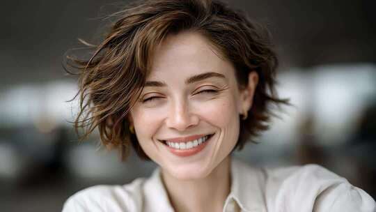 自信微笑的女性肖像特写展示