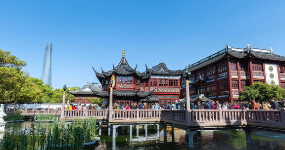 上海豫园延时 三曲桥上的游人如织