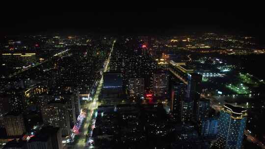 山东日照城市夜景灯光航拍