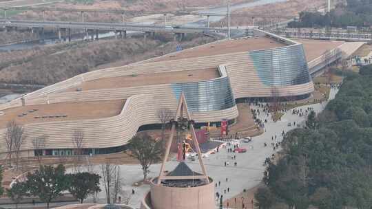 航拍四川广汉三星堆博物馆冬日景色