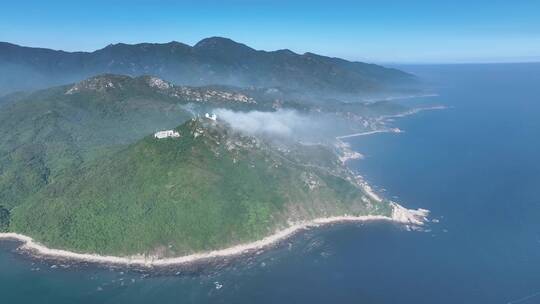 航拍深圳东西涌天文台海岸线云海景观4K