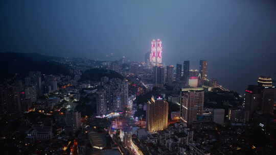 厦门夜景中山路双子塔中华城街道