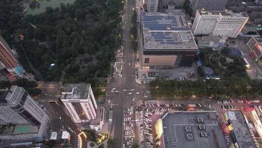 山东淄博城市日落晚霞夜幕降临航拍