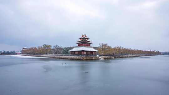 北京故宫角楼有雪日景延时