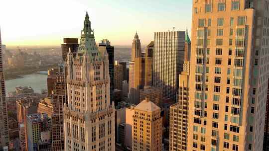 城市航拍纽约曼哈顿翠贝卡市中心摩天大楼