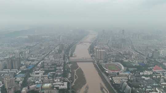 四川德阳城市清晨风光航拍