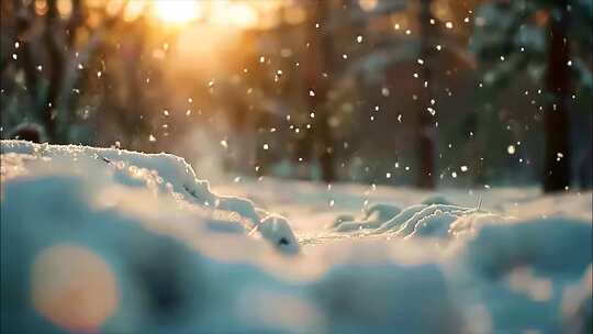 冬天冬季雪景冰晶雪花特写大雪下雪天冬至冰