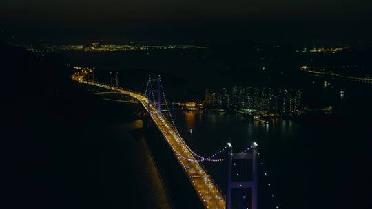 香港青马大桥夜景航拍