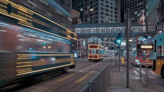 香港中环公交车站夜景延时