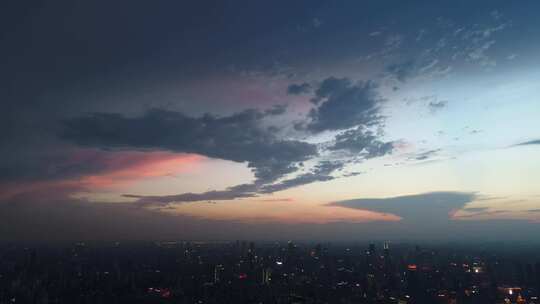 航拍陆家嘴浦东夜景晚霞