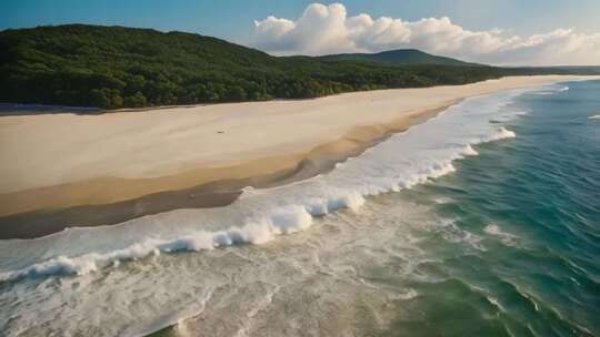 空中俯瞰海滩与海浪
