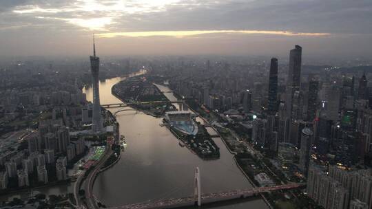 广州塔 珠江新城 猎德 大桥日出 日落 黄昏视频素材模板下载