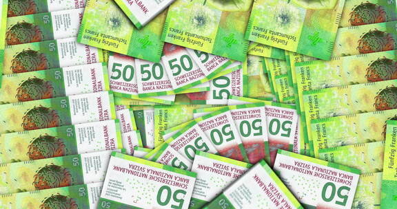 瑞士法郎50张钞票在扇形马赛克图案循环中