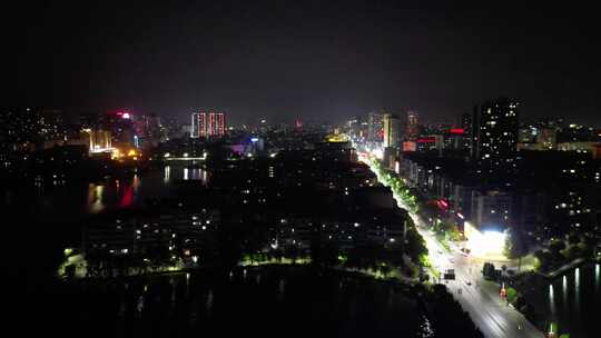 湖北鄂州城市夜景航拍