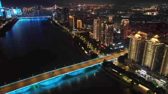 原创 福州闽江城市高楼江滨夜景风光航拍