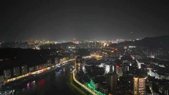 四川达州城市大景夜景灯光航拍