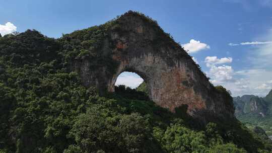 广西桂林阳朔月亮山景区航拍自然风光