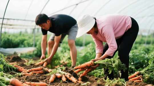 农民大棚内采摘胡萝卜素材