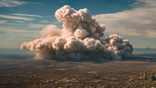 城市上空巨大爆炸烟雾景象