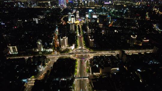 浙江杭州城市夜景交通航拍