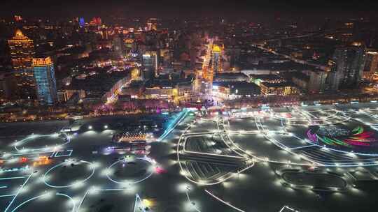 全景俯瞰哈尔滨中央大街夜景