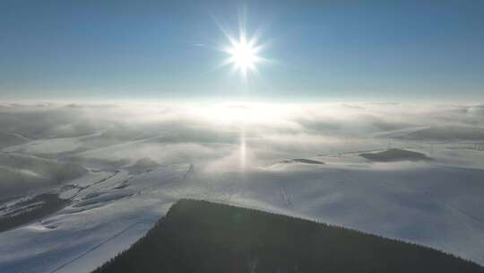 航拍呼伦贝尔山区雪原冷空气