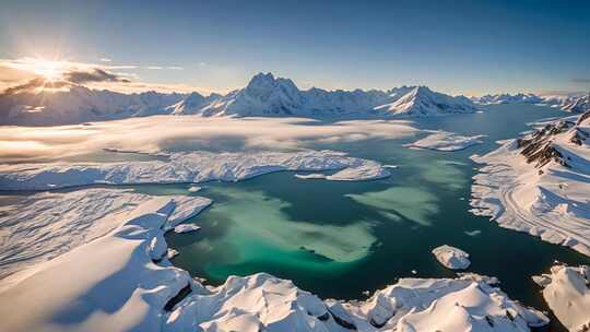 雪山湖泊全景风光