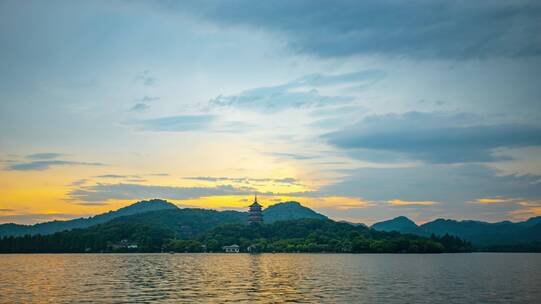 杭州市西湖风景区日落风景