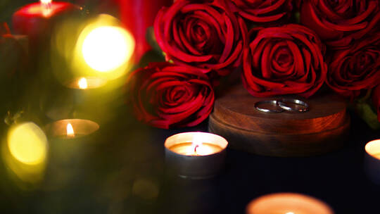 戒指鲜花蜡烛等浪漫装饰