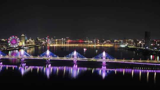 江西南昌赣江朝阳大桥夜景航拍