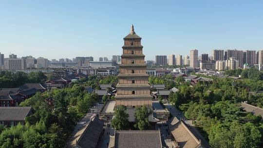 西安大雁塔地标建筑城市风光航拍