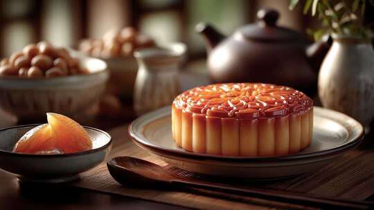 精致月饼与茶具共度中秋佳节