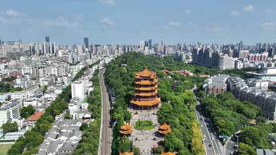 黄鹤楼航拍武汉地标城市景观建筑风光风景