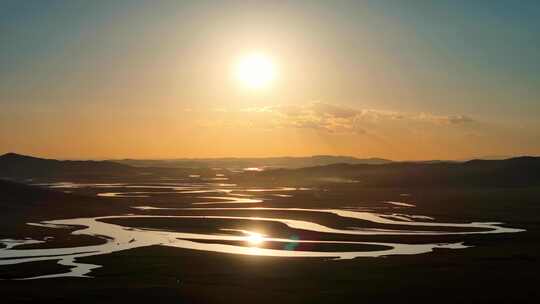 若尔盖黑河黄河九曲河湾夕阳4k航拍