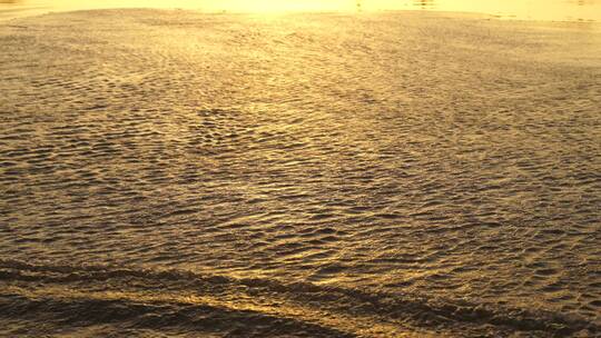 夕阳下水面金色海面波浪阳光沙滩海水冲刷击