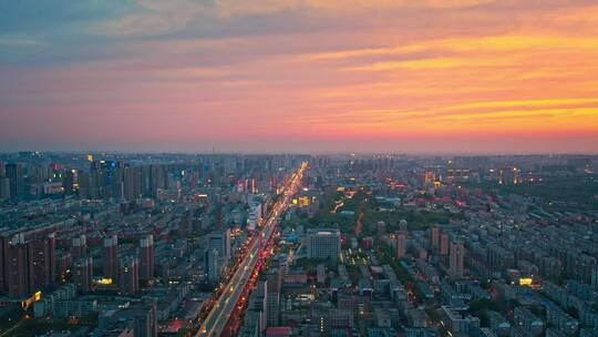 中国东北辽宁沈阳城市风景夜景晚霞航拍