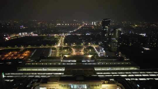 江苏常州火车站夜景灯光航拍