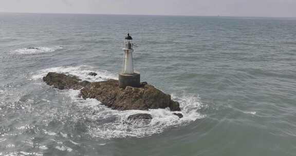 青岛航拍大海灯塔天空海岸