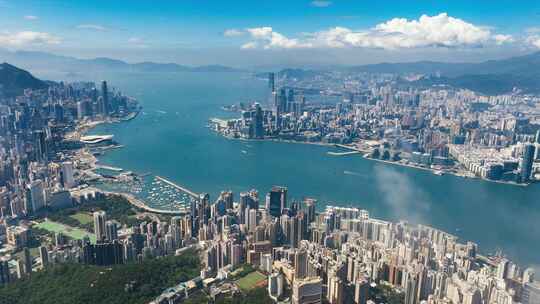 香港维多利亚港城市鸟瞰全景