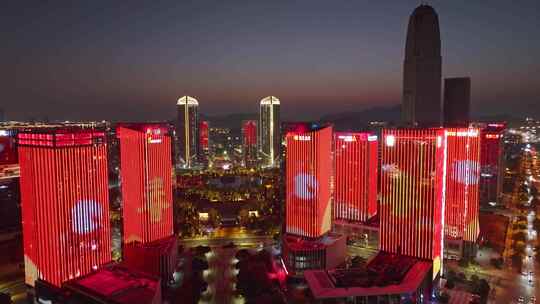 浙江台州椒江商务区夜景夜晚新年春节航拍