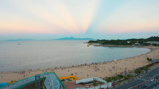 珠海海边市阳台沙滩耶稣光丁达尔效应视频素材模板下载