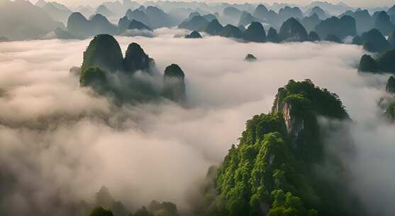 桂林山水合集山峰云海群山云雾缭绕自然风景