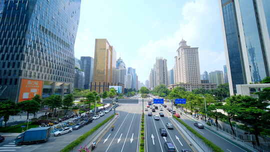 广州珠江新城花城大道 街道 道路 街景 车流