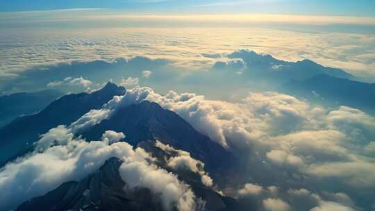 高空俯瞰云海与山脉景观