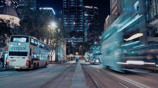 香港中环公交车站夜景延时