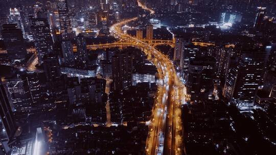 上海静安区南北高架夜景航拍